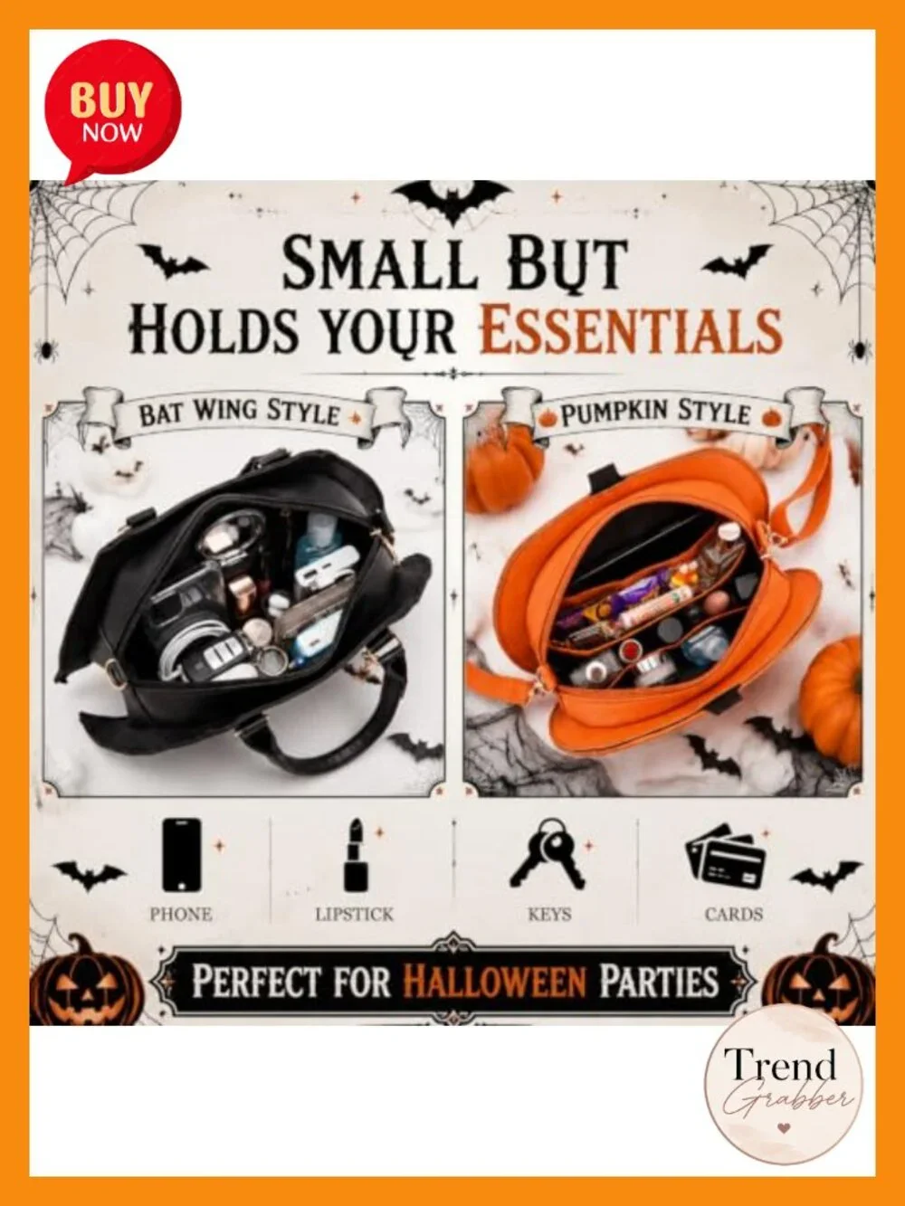 Halloween Purse Set for Women PU Leather Pumpkin and Bat Backpacks 2 Pack
